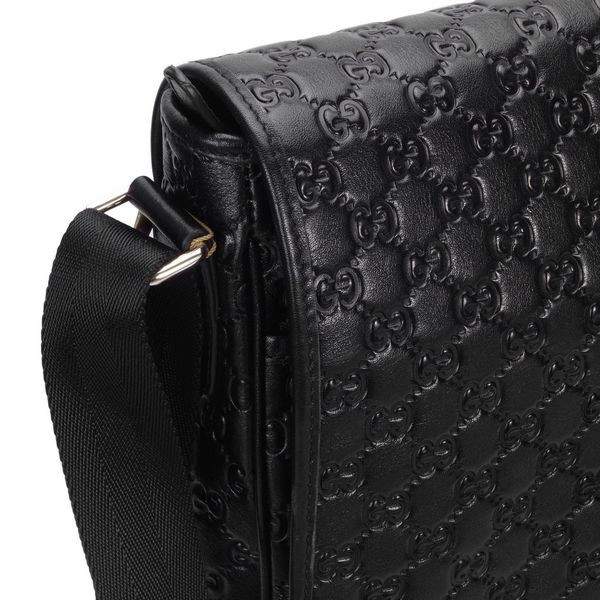 1:1 Gucci 223665 Men's Medium Messenger Bag-Black Guccissima Leather